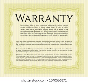 Yellow Retro vintage Warranty Certificate. Customizable, Easy to edit and change colors. Complex background. Modern design. 