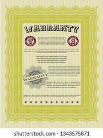 Yellow Retro vintage Warranty Certificate. With guilloche pattern and background. Lovely design. Detailed. 