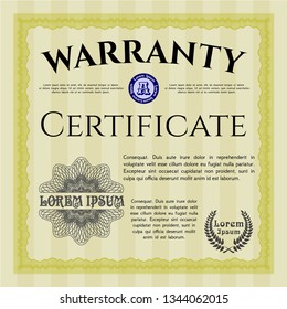 Yellow Retro vintage Warranty Certificate. With quality background. Customizable, Easy to edit and change colors. Money design. 