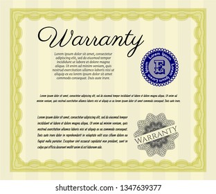 Yellow Retro vintage Warranty Certificate. With quality background. Vector illustration. Money Pattern design. 