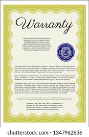 Yellow Retro vintage Warranty Certificate. Elegant design. With linear background. Customizable, Easy to edit and change colors. 