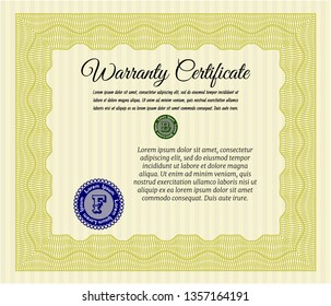 Yellow Retro vintage Warranty Certificate. With linear background. Money Pattern design. Detailed. 