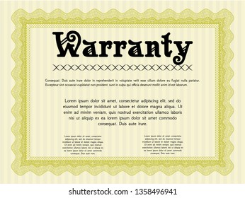 Yellow Retro vintage Warranty Certificate. Artistry design. Easy to print. Detailed. 