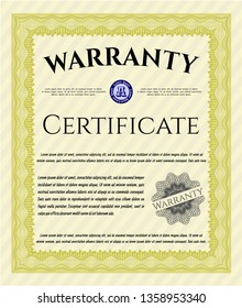 Yellow Retro vintage Warranty Certificate. Cordial design. Detailed. With great quality guilloche pattern. 