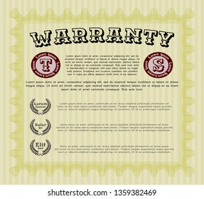 Yellow Retro vintage Warranty Certificate. With guilloche pattern. Nice design. Customizable, Easy to edit and change colors. 