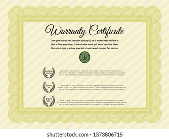 Yellow Retro vintage Warranty Certificate. Complex background. Artistry design. Vector illustration. 