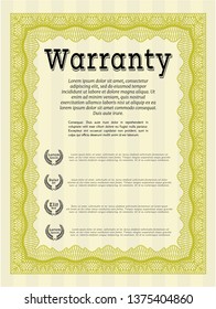 Yellow Retro vintage Warranty Certificate. With guilloche pattern and background. Superior design. Detailed. 
