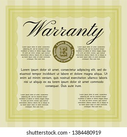 Yellow Retro vintage Warranty Certificate. Customizable, Easy to edit and change colors. With linear background. Money design. 