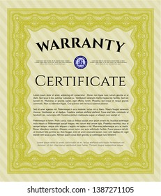 Yellow Retro vintage Warranty Certificate. Money Pattern design. Vector illustration. With guilloche pattern. 