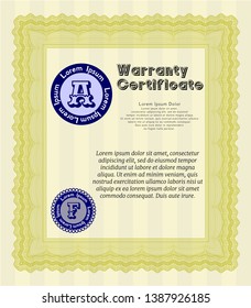 Yellow Retro vintage Warranty Certificate. Retro design. With guilloche pattern. Customizable, Easy to edit and change colors. 