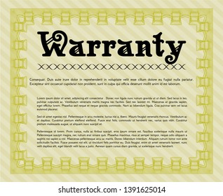 Yellow Retro vintage Warranty Certificate. Detailed. With guilloche pattern. Excellent design. 