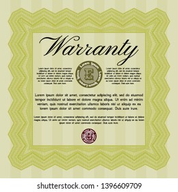Yellow Retro vintage Warranty Certificate. With linear background. Perfect design. Detailed. 