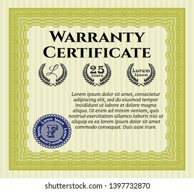 Yellow Retro vintage Warranty Certificate. Perfect design. Customizable, Easy to edit and change colors. With linear background. 
