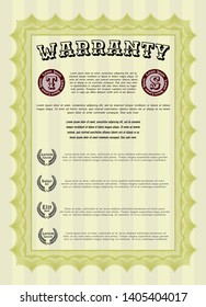 Yellow Retro vintage Warranty Certificate. Printer friendly. Detailed. Money Pattern design. 
