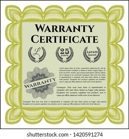 Yellow Retro vintage Warranty Certificate. With complex linear background. Elegant design. Vector illustration. 