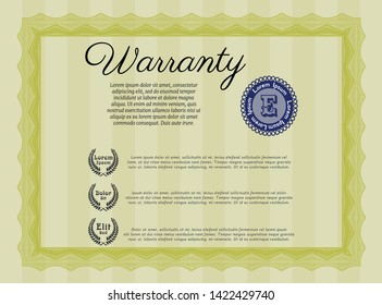 Yellow Retro vintage Warranty Certificate. Modern design. Vector illustration. With guilloche pattern and background. 