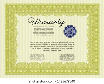 Yellow Retro vintage Warranty Certificate. Artistry design. With great quality guilloche pattern. Detailed. 