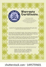 Yellow Retro vintage Warranty Certificate. Sophisticated design. Detailed. With guilloche pattern. 