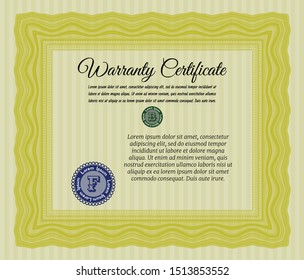 Yellow Retro vintage Warranty Certificate. With complex linear background. Vector illustration. Retro design. 