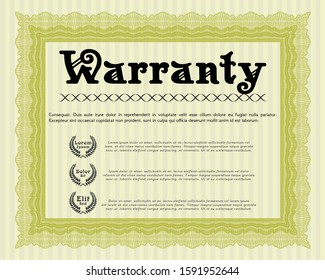 Yellow Retro vintage Warranty Certificate. Elegant design. Vector illustration. With background. 