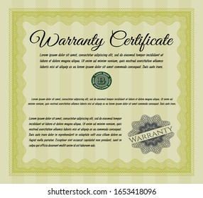 Yellow Retro vintage Warranty Certificate. Cordial design. Detailed. With quality background. 