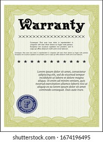 Yellow Retro vintage Warranty Certificate. With quality background. Beauty design. Vector illustration. 