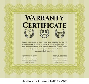 Yellow Retro vintage Warranty Certificate. Customizable, Easy to edit and change colors. With great quality guilloche pattern. Perfect design. 