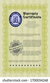 Yellow Retro vintage Warranty Certificate. Customizable, Easy to edit and change colors. With guilloche pattern and background. Artistry design. 