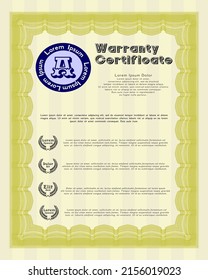 Yellow Retro vintage Warranty Certificate template. Money style design.  With complex linear background.  Detailed. 