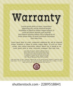 Yellow Retro vintage Warranty Certificate. Money Pattern design.  Printer friendly.   