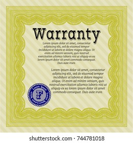 Yellow Retro vintage Warranty Certificate. Cordial design. Easy to print. Customizable, Easy to edit and change colors. 
