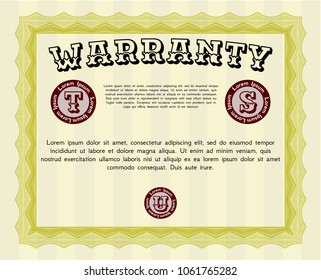 Yellow Retro Warranty Certificate template. Printer friendly. Detailed. Good design. 