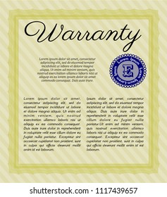 Yellow Retro Warranty Certificate template. Printer friendly. Excellent design. Vector illustration. 