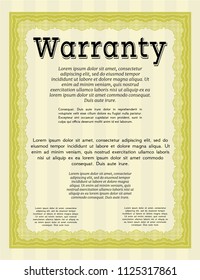 Yellow Retro Warranty Certificate template. Cordial design. Customizable, Easy to edit and change colors. With complex linear background. 