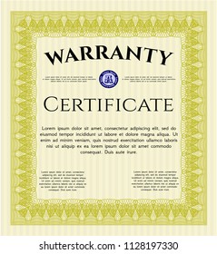 Yellow Retro Warranty Certificate template. Easy to print. Money design. Vector illustration. 
