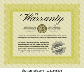 Yellow Retro Warranty Certificate template. Complex background. Elegant design. Detailed. 