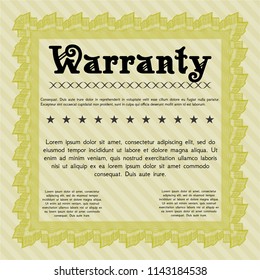 Yellow Retro Warranty Certificate template. With guilloche pattern and background. Nice design. Detailed. 