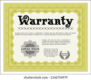 Yellow Retro Warranty Certificate template. Money style design. With linear background. Customizable, Easy to edit and change colors. 