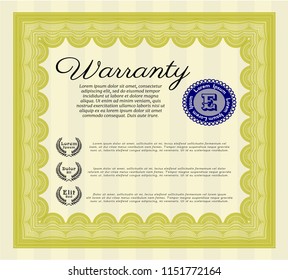 Yellow Retro Warranty Certificate template. Beauty design. With great quality guilloche pattern. Detailed. 
