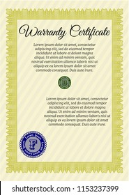 Yellow Retro Warranty Certificate template. Excellent design. Easy to print. Detailed. 