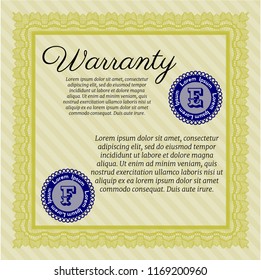 Yellow Retro Warranty Certificate template. Artistry design. With great quality guilloche pattern. Detailed. 