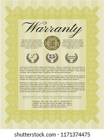 Yellow Retro Warranty Certificate template. Easy to print. Sophisticated design. Detailed. 
