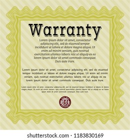 Yellow Retro Warranty Certificate template. Complex background. Customizable, Easy to edit and change colors. Sophisticated design. 