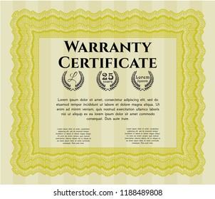 Yellow Retro Warranty Certificate template. With guilloche pattern. Vector illustration. Money Pattern. 