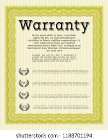 Yellow Retro Warranty Certificate template. Vector illustration. Printer friendly. Modern design. 