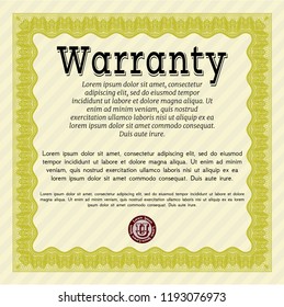 Yellow Retro Warranty Certificate template. Complex background. Good design. Vector illustration. 