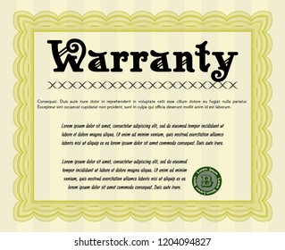 Yellow Retro Warranty Certificate template. Money design. With guilloche pattern and background. Customizable, Easy to edit and change colors. 
