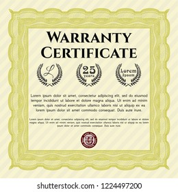 Yellow Retro Warranty Certificate template. Money design. Customizable, Easy to edit and change colors. With complex background. 