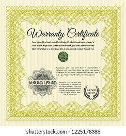 Yellow Retro Warranty Certificate template. Money design. Vector illustration. With great quality guilloche pattern. 