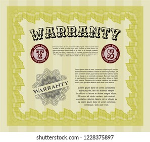 Yellow Retro Warranty Certificate template. With quality background. Detailed. Nice design. 